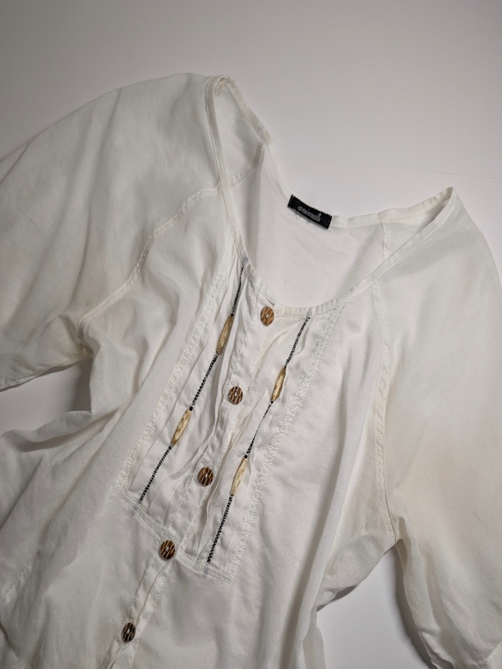 Sheer Cotton Short Sleeve Blouse Size Small White Boho - Picture 7 of 15